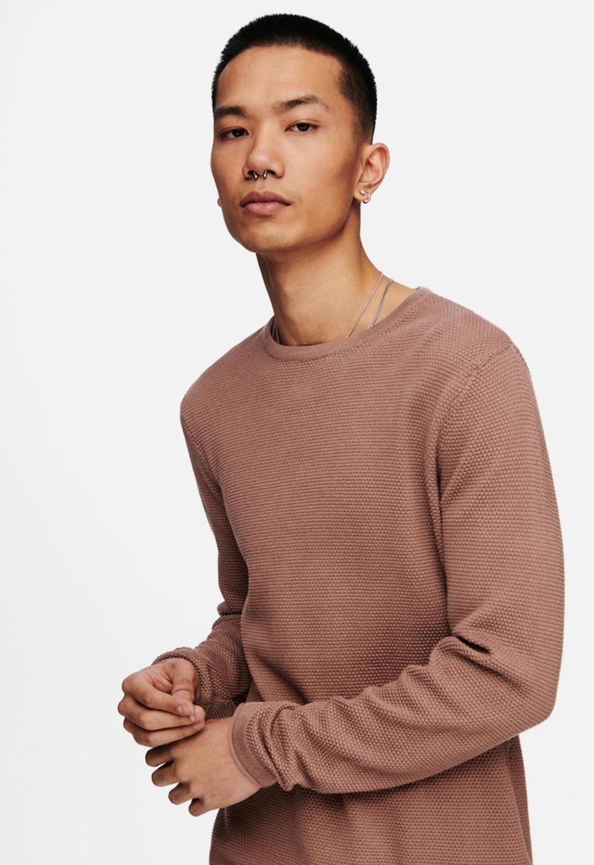 Only & Sons - Onspanter life 12 struc crew knit - burlwood pink