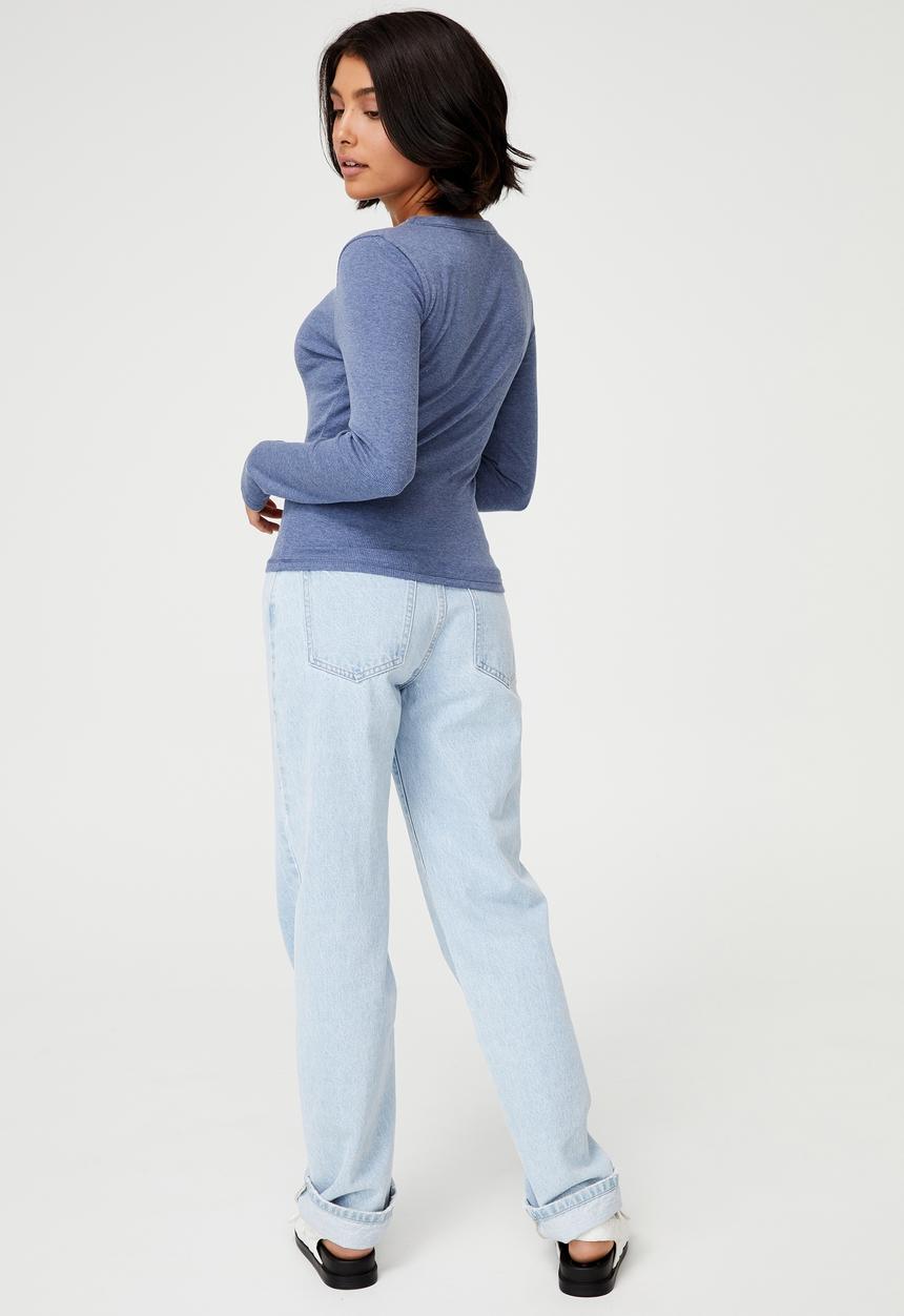 Cotton On - The turn back long sleeve top - coastal blue marle