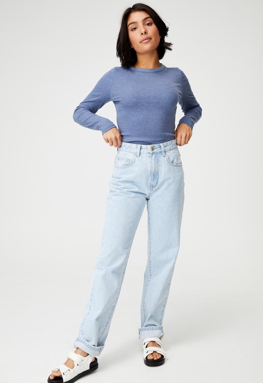 Cotton On - The turn back long sleeve top - coastal blue marle