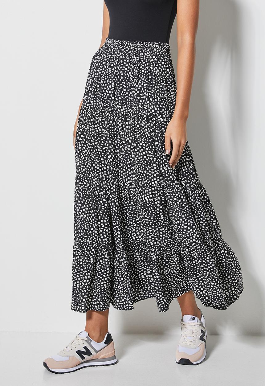 Superbalist - Tiered midi skirt - black & white
