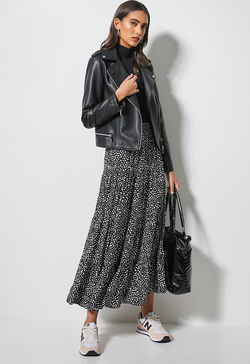 Superbalist - Tiered midi skirt - black & white