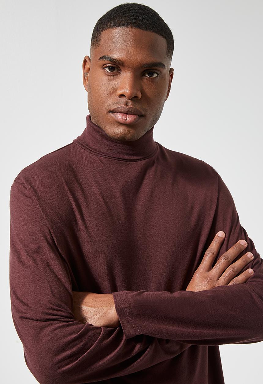 Superbalist - Milan long sleeve roll neck tee - burgundy