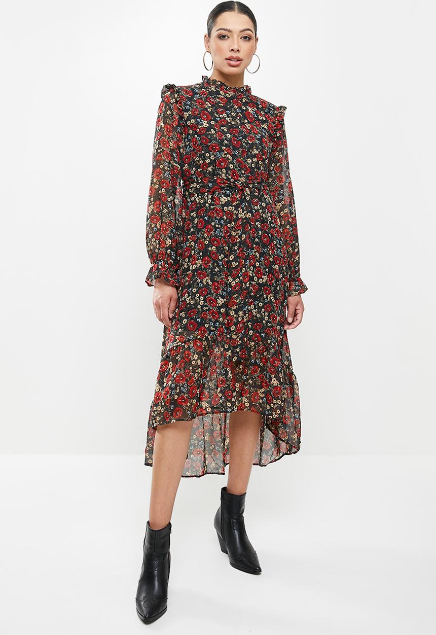 Missguided - Frill neck midi smock floral dress - multi
