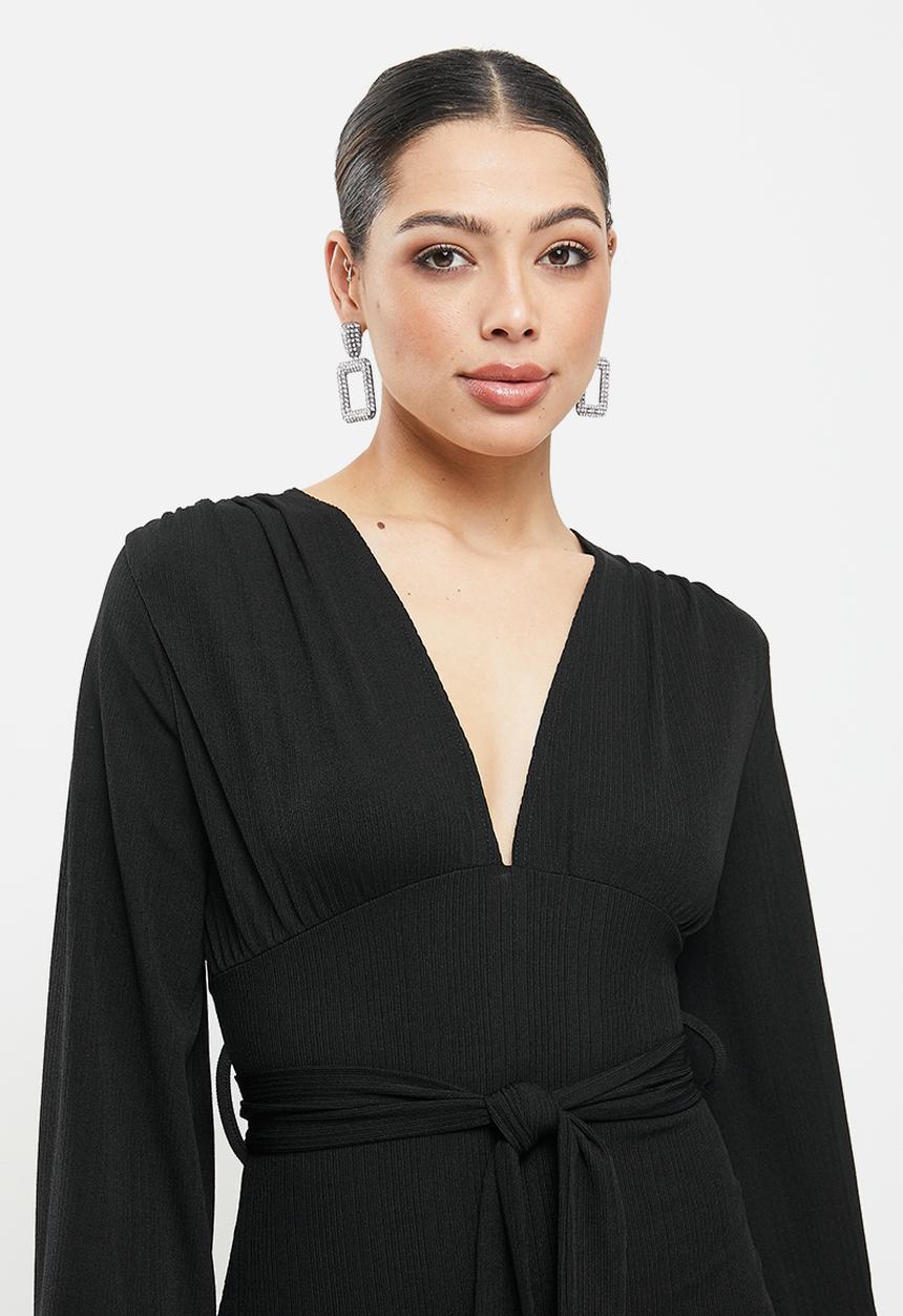 Missguided - Slinky tie belt plunge mini dress - black