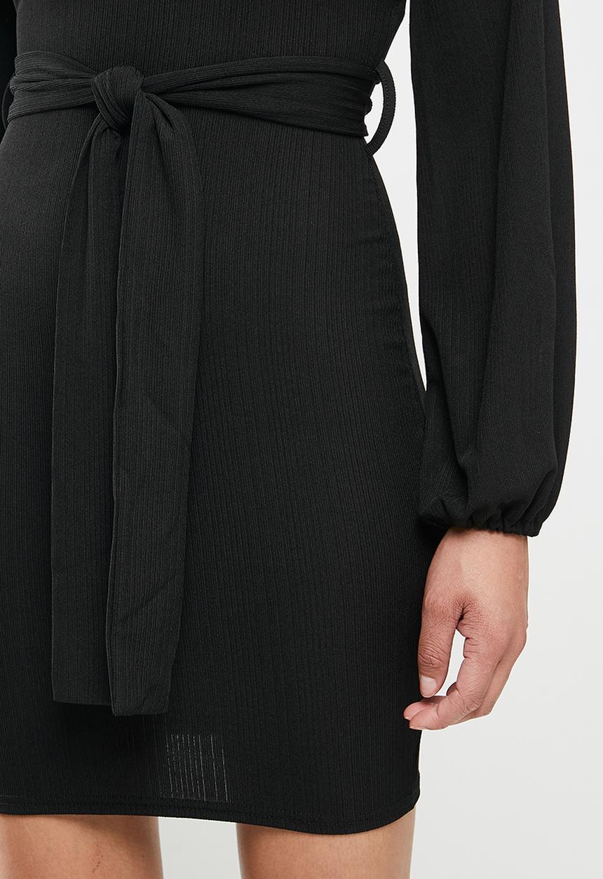 Missguided - Slinky tie belt plunge mini dress - black