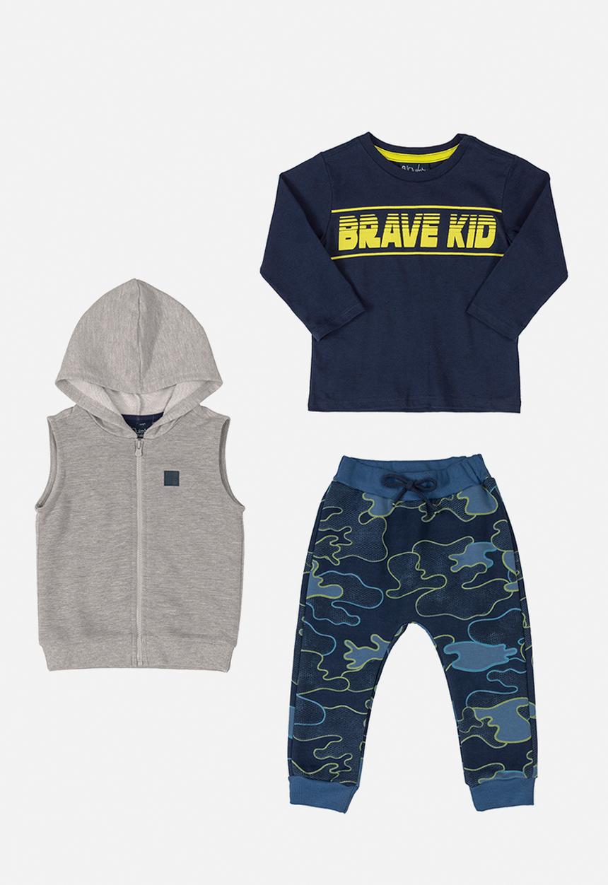 Quimby - Boys sweat vest, sweatpants & tee set - dark blue & grey 