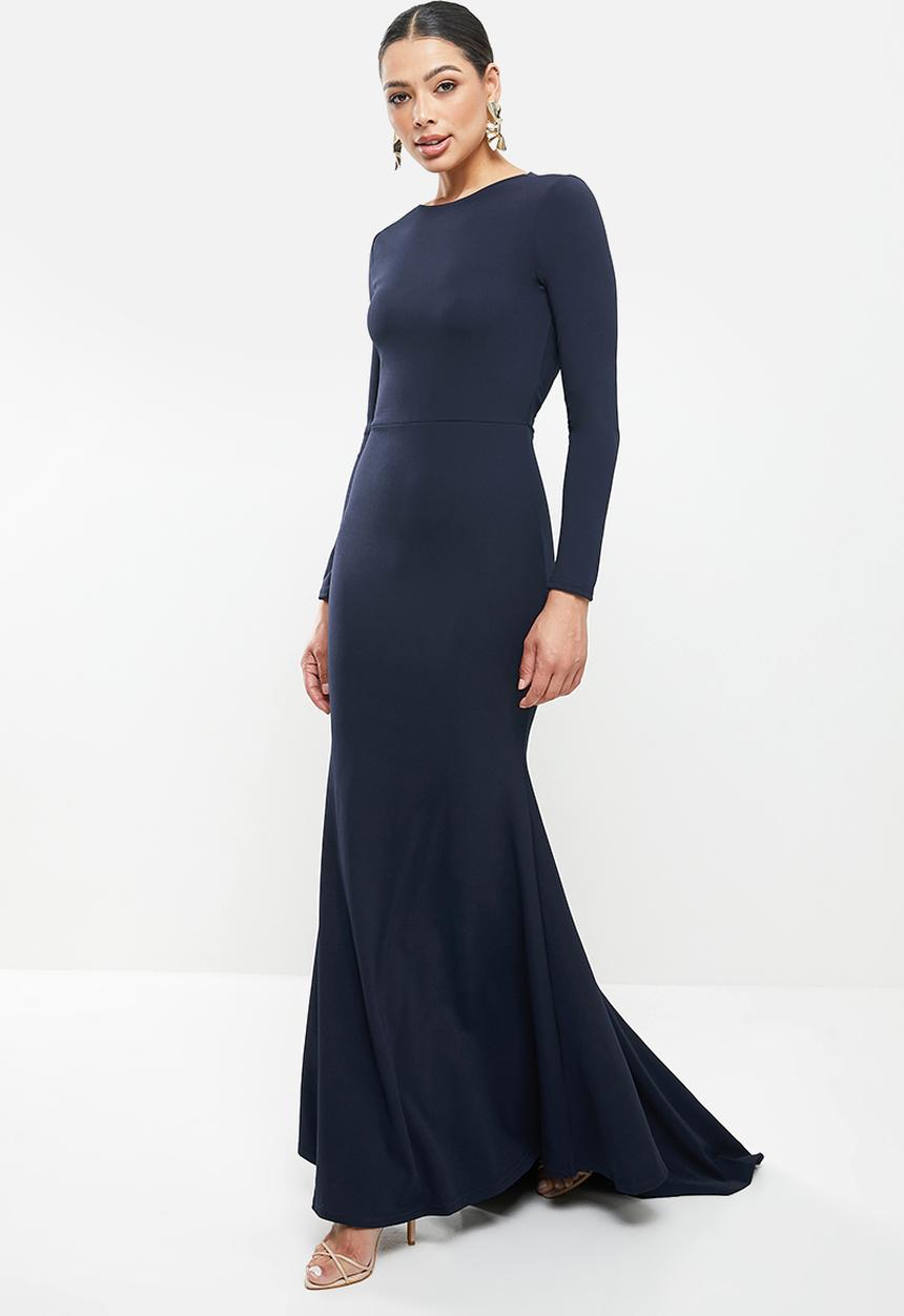 Missguided - Open back fishtail bridesmaid dress - navy