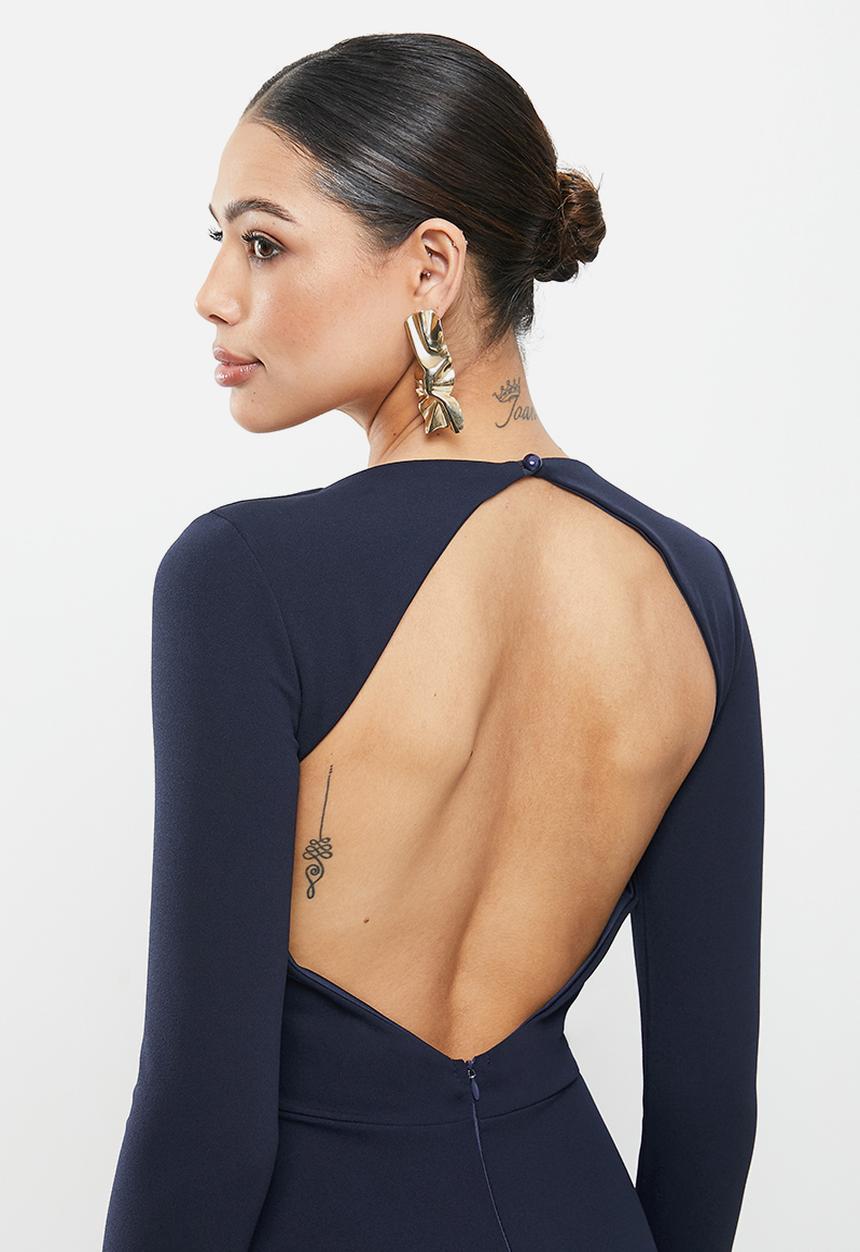 Missguided - Open back fishtail bridesmaid dress - navy