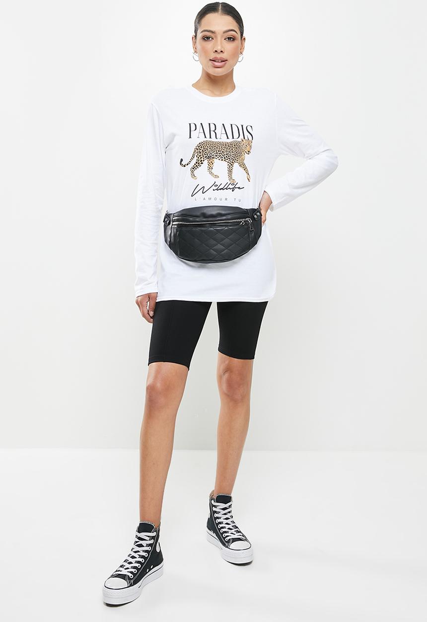 Missguided - Paradise leopard graphic long sleeve tee - white