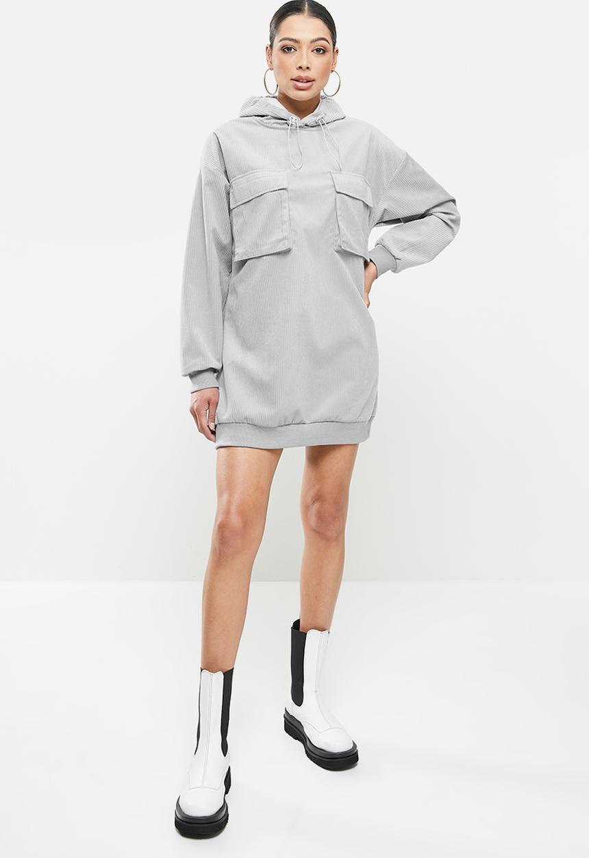 Missguided - Utility pocket sweater dress soft cord - grey
