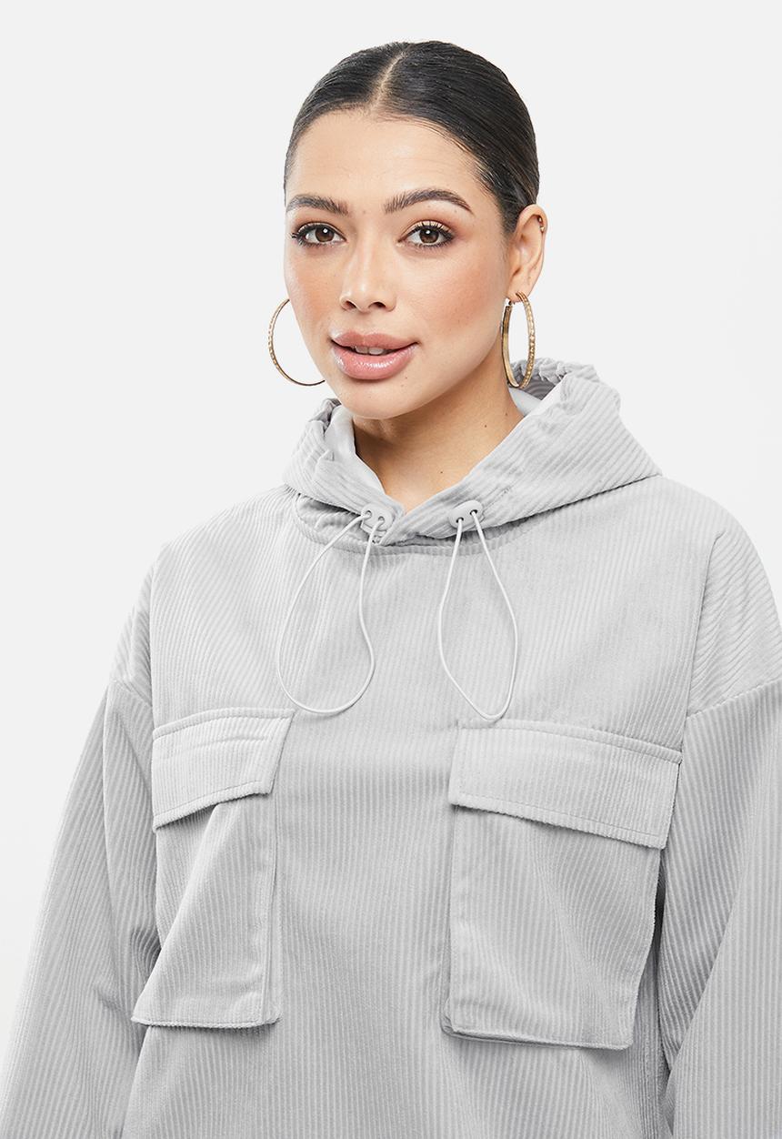 Missguided - Utility pocket sweater dress soft cord - grey