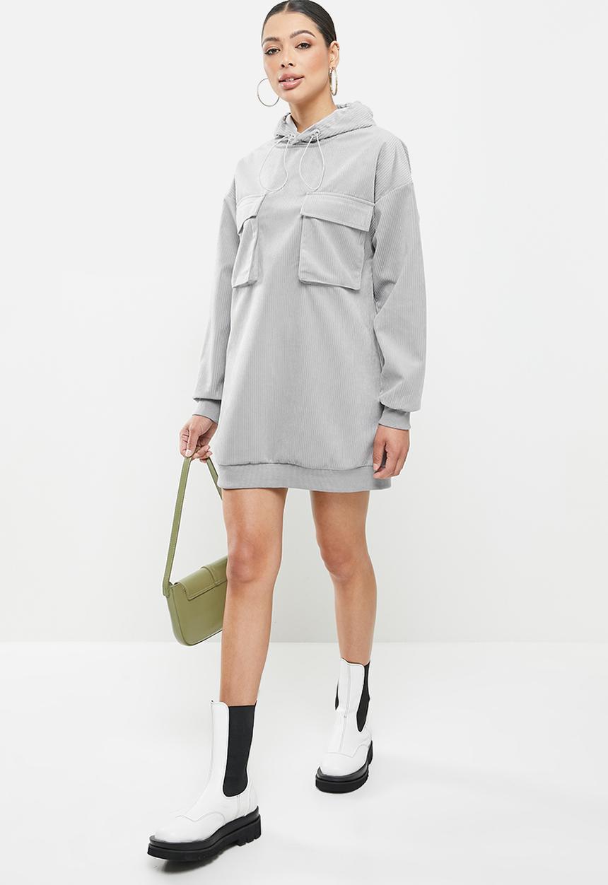 Missguided - Utility pocket sweater dress soft cord - grey