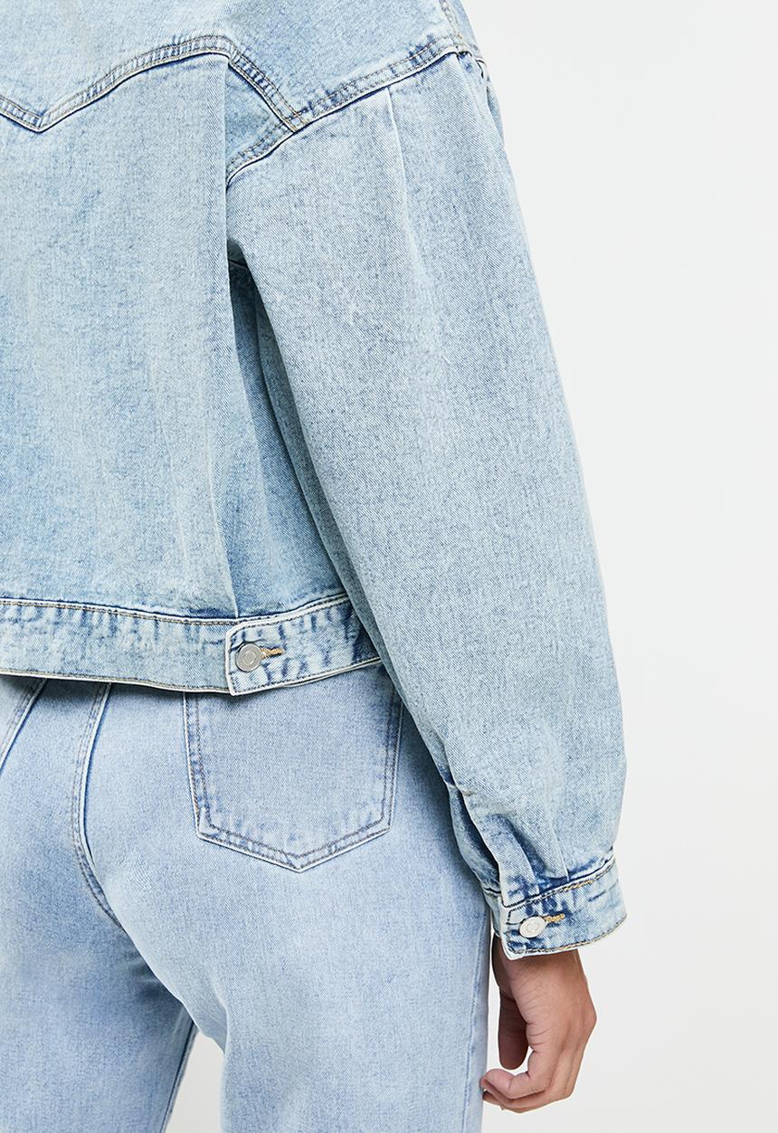 Missguided - Balloon sleeve washed denim jacket - blue
