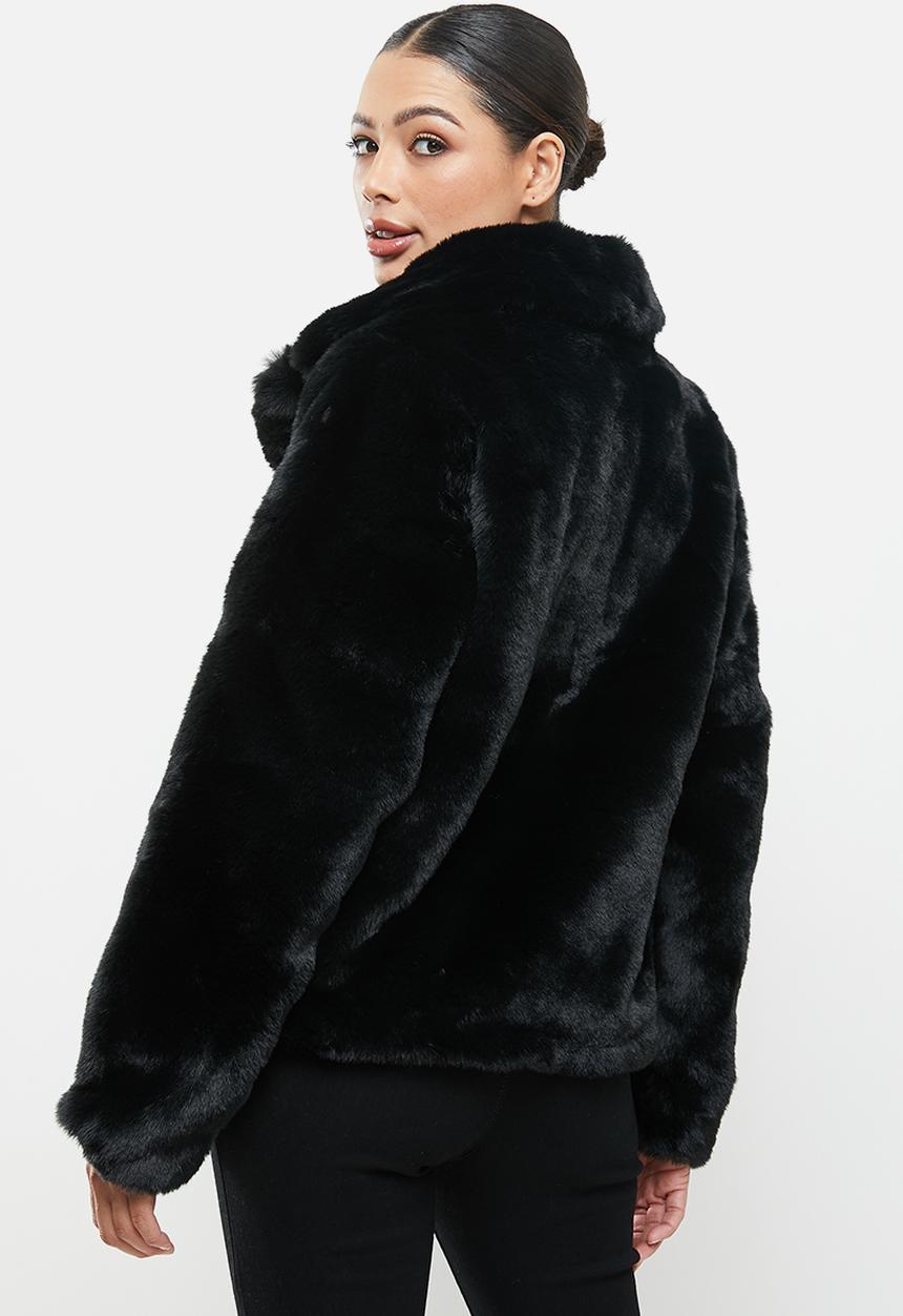 Missguided - Short collar fur coat -  black