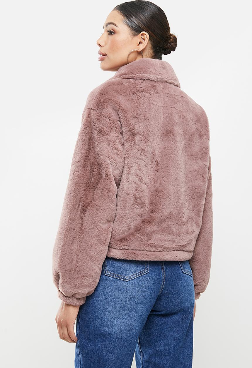 Missguided - Faux fur bomber jacket - mauve