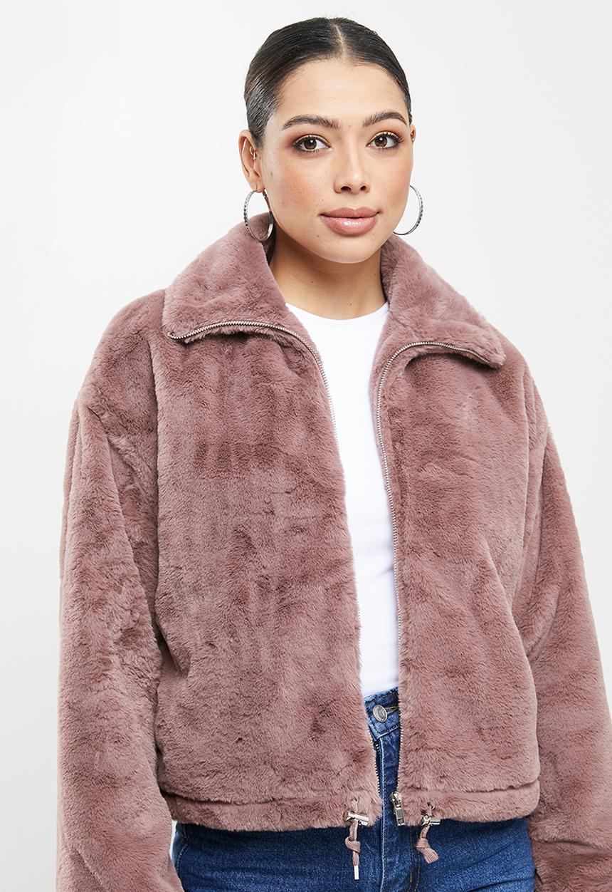 Missguided - Faux fur bomber jacket - mauve