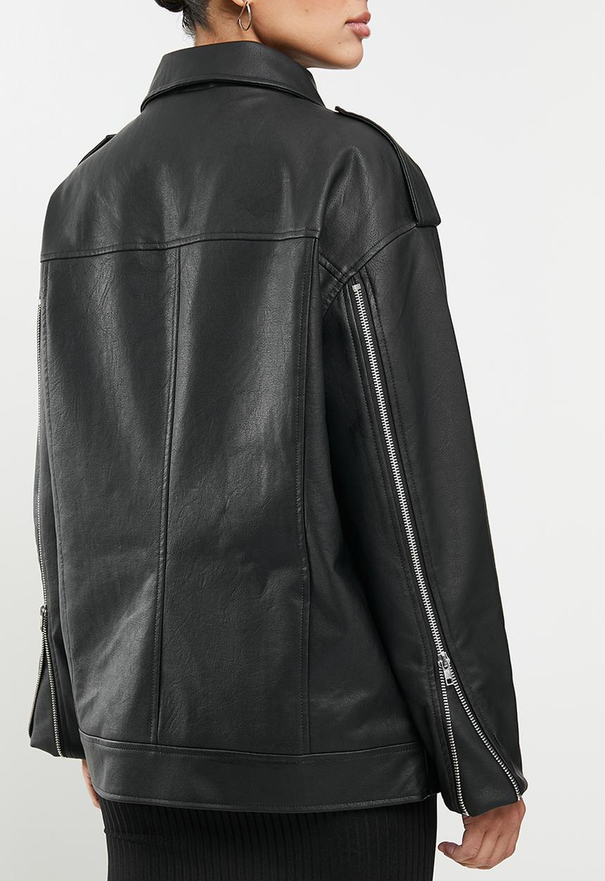 Missguided - Zip sleeve over sized biker - black