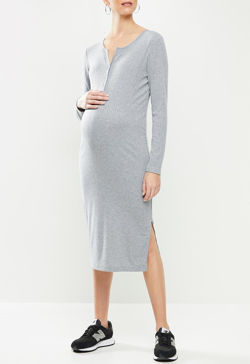 Superbalist - Long sleeve henley column dress - grey melange