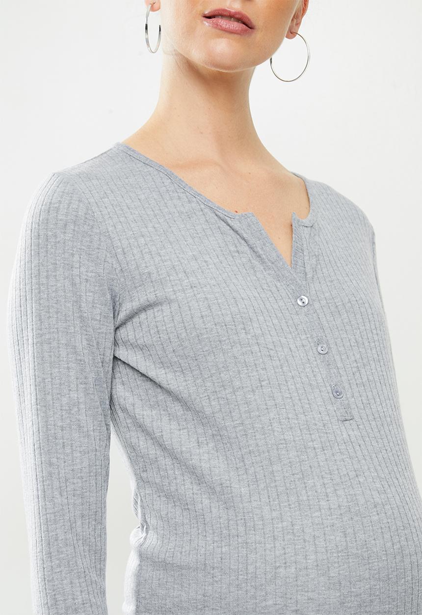 Superbalist - Long sleeve henley column dress - grey melange