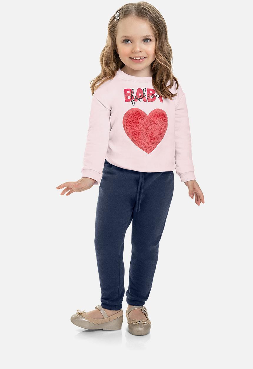 Quimby - Baby girls elastane sweatshirt & pants set - light pink & navy