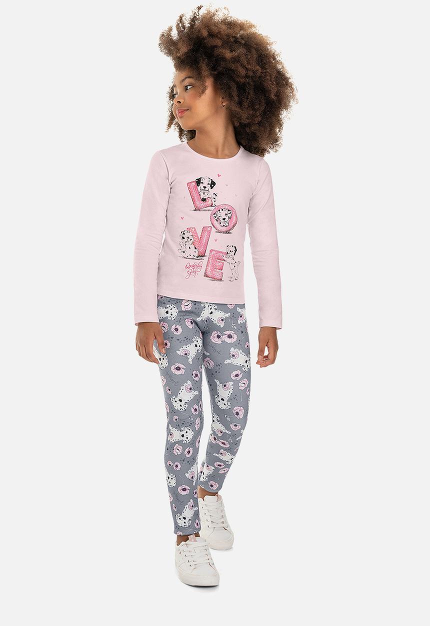 Quimby - Girls top & neoprene legging set - light pink & grey