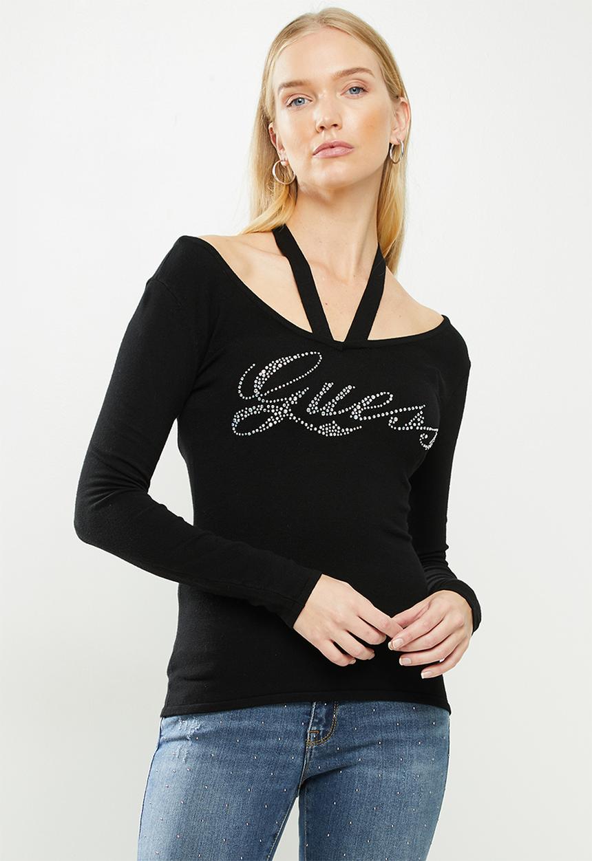 GUESS - Long sleeve logo holly sweater - black