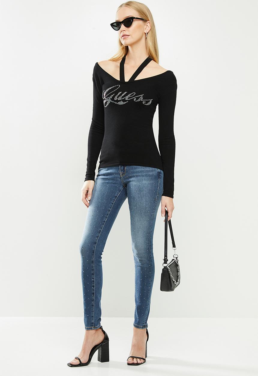 GUESS - Long sleeve logo holly sweater - black