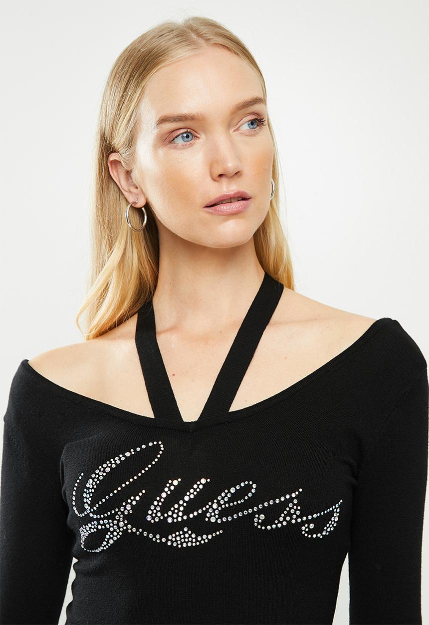 GUESS - Long sleeve logo holly sweater - black