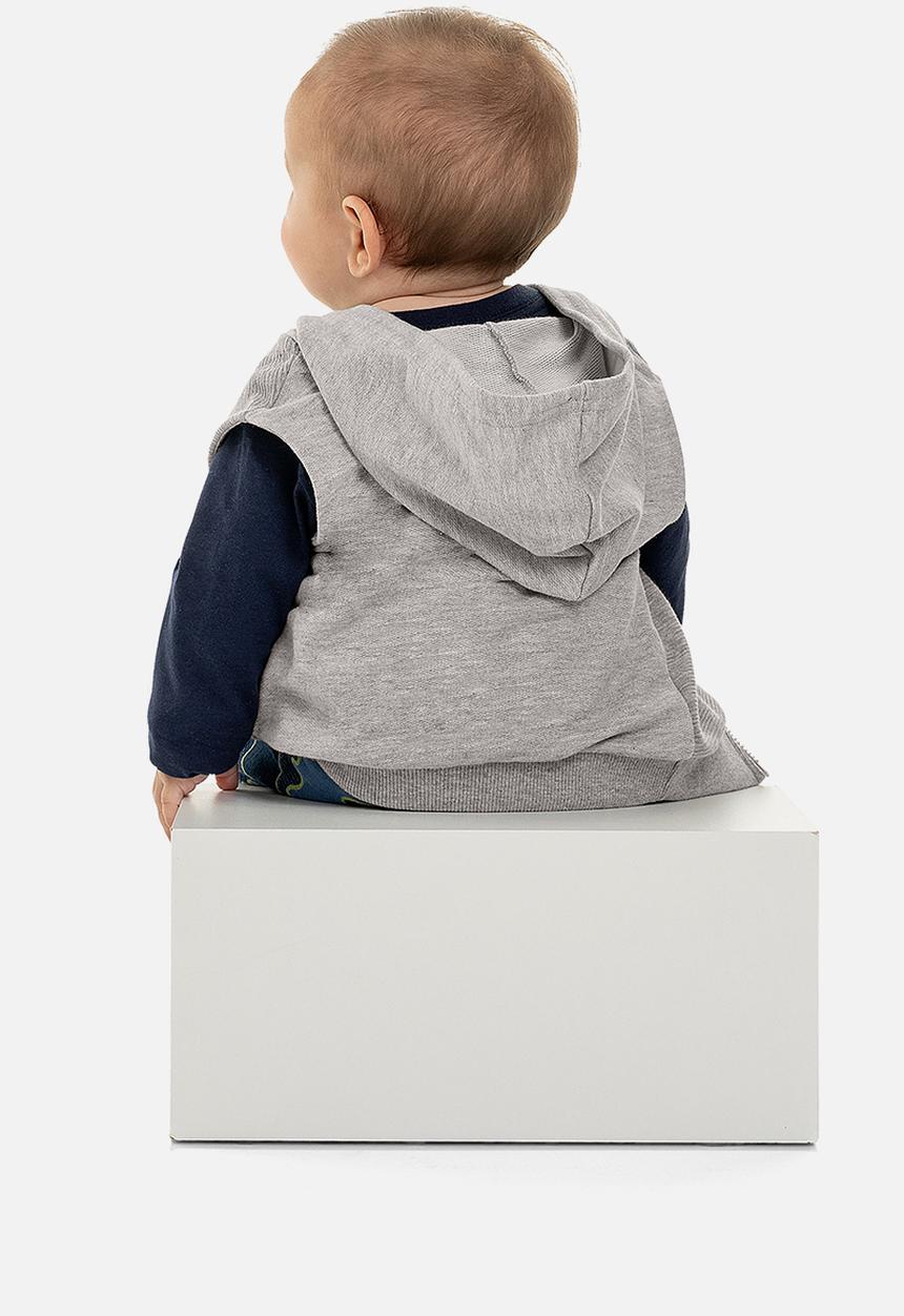 Quimby - Boys sweat vest, sweatpants & tee set - dark blue & grey 