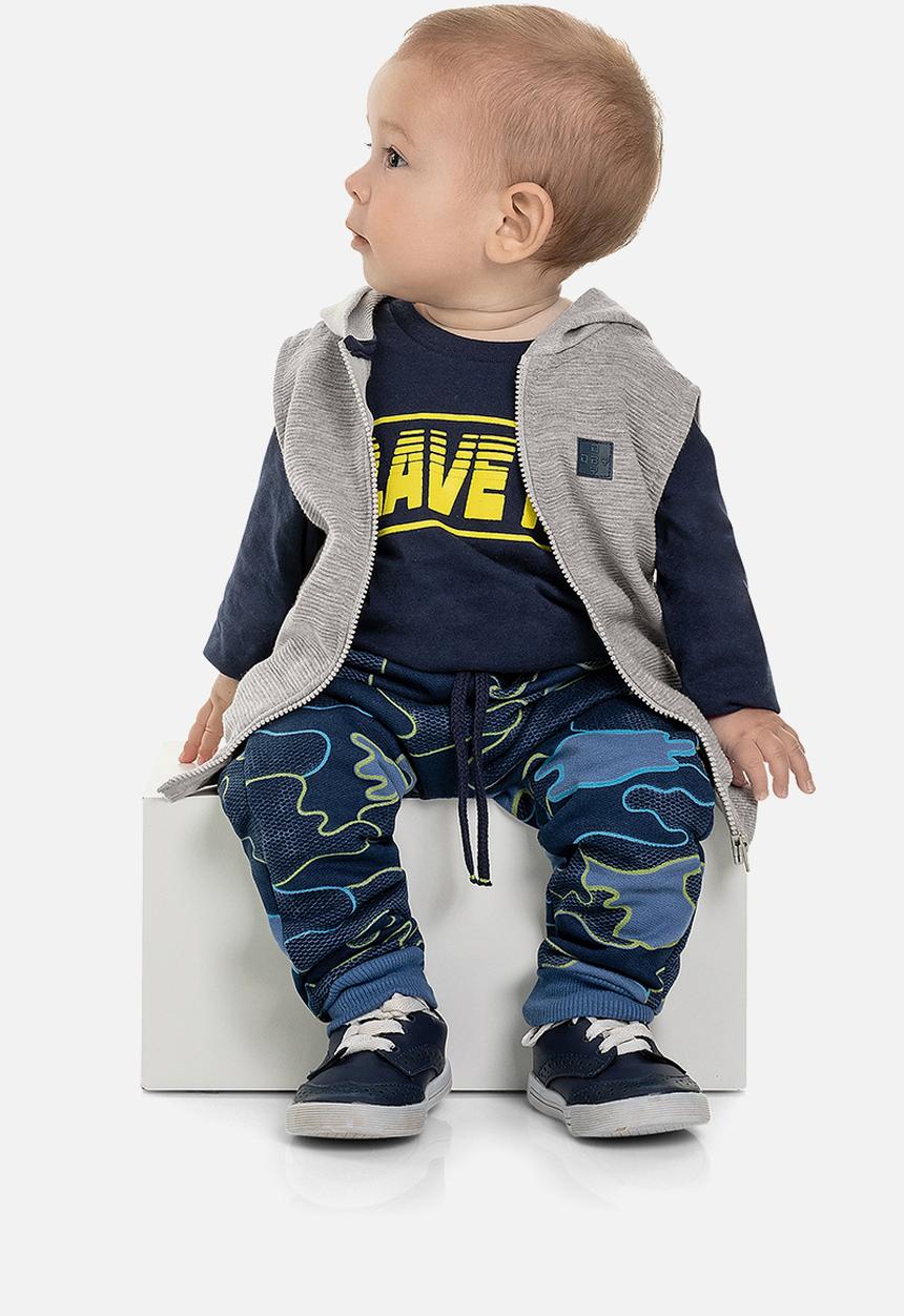 Quimby - Boys sweat vest, sweatpants & tee set - dark blue & grey 