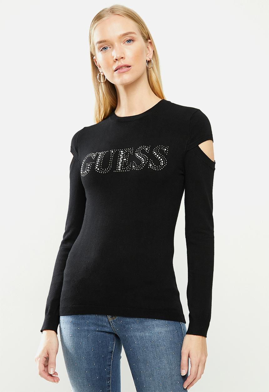 GUESS - Long sleeve holly baroque logo sweater - black