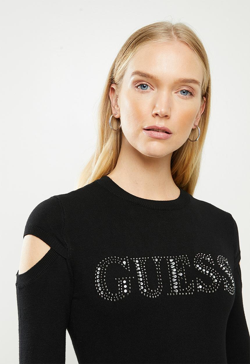 GUESS - Long sleeve holly baroque logo sweater - black