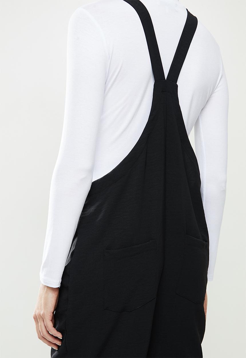 Superbalist - Woven tie strap dungaree - black