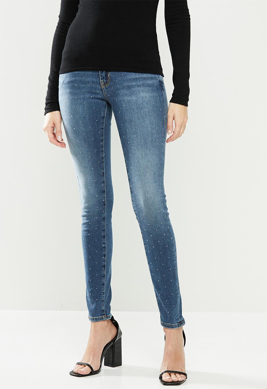 GUESS - Bling stud low rise skinny - mid blue 