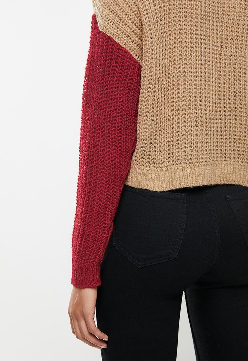 Blake - Oversized pullover - tan & red 