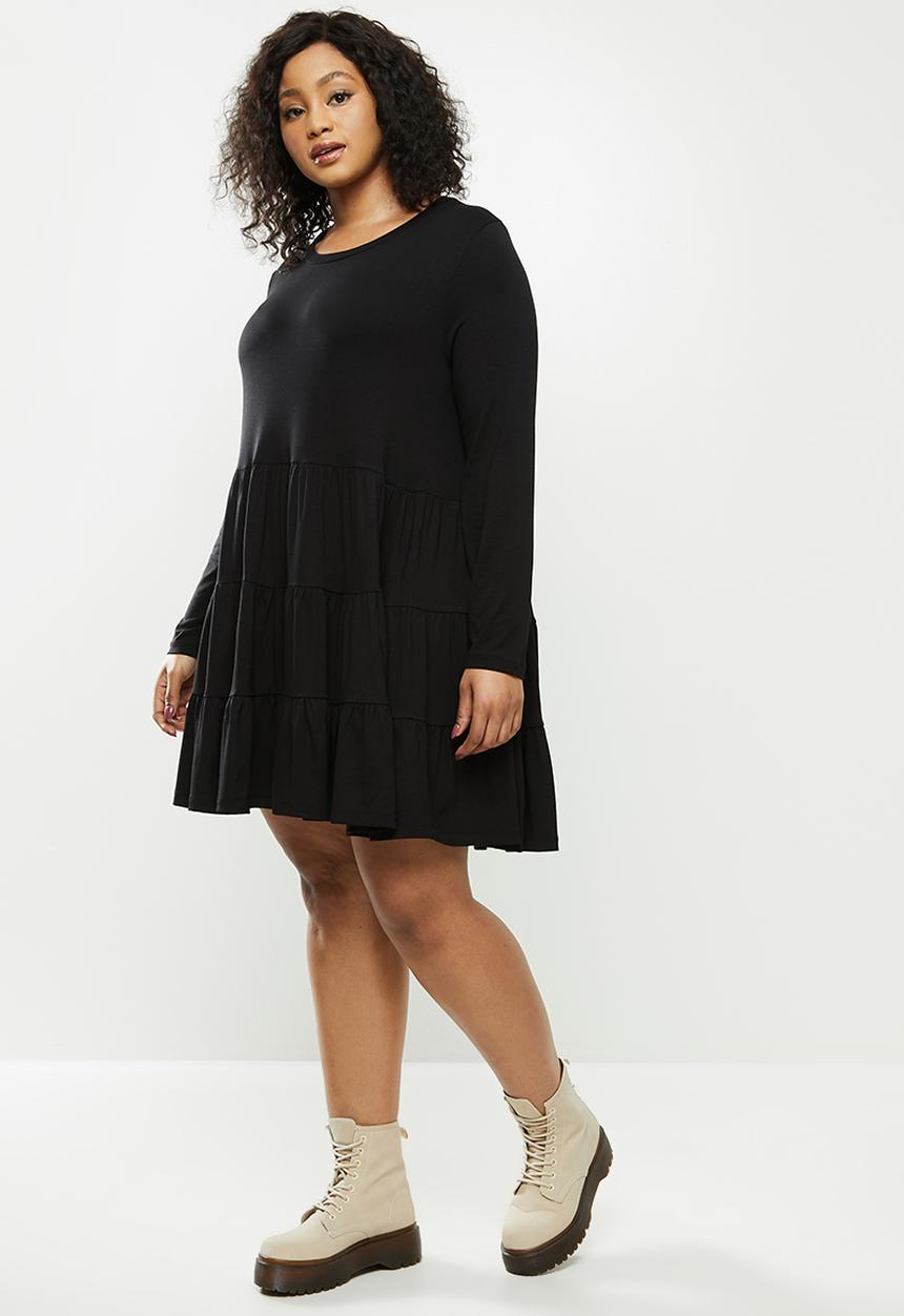 Blake - Tiered long sleeve mini dress- black