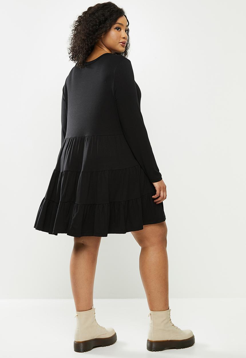 Blake - Tiered long sleeve mini dress- black