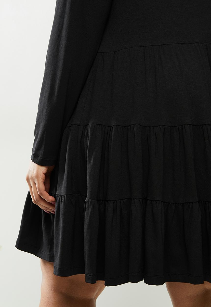 Blake - Tiered long sleeve mini dress- black