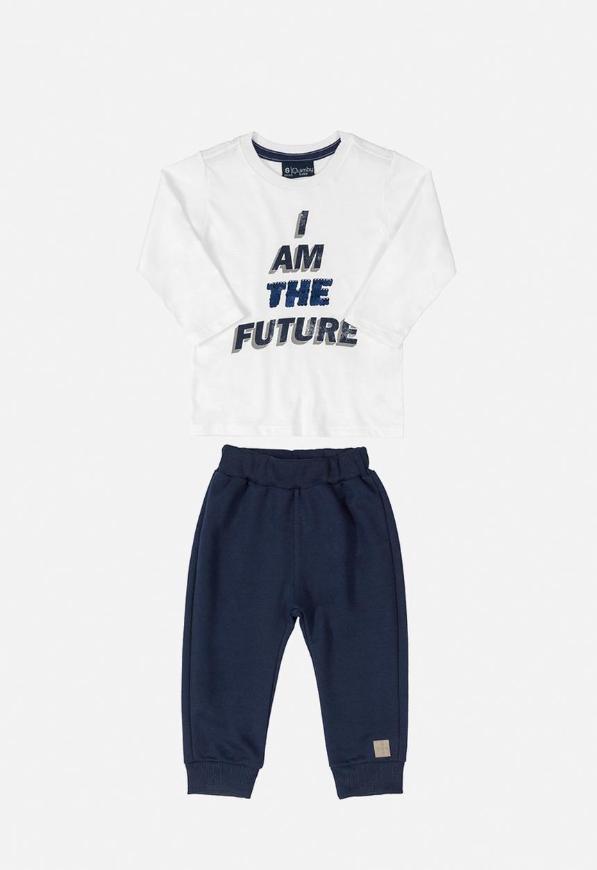 Quimby - Boys tee & sweatpants set - white & navy