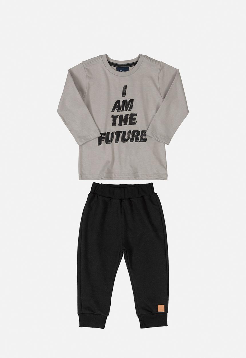 Quimby - Boys t-shirt & sweatpants set - grey & black 