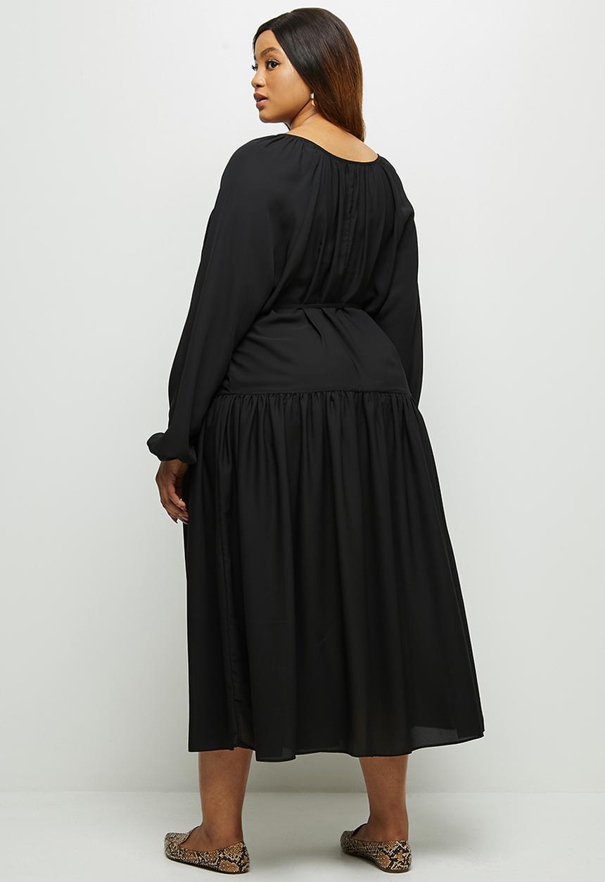 edit Plus - Belted dropped waist midi - black