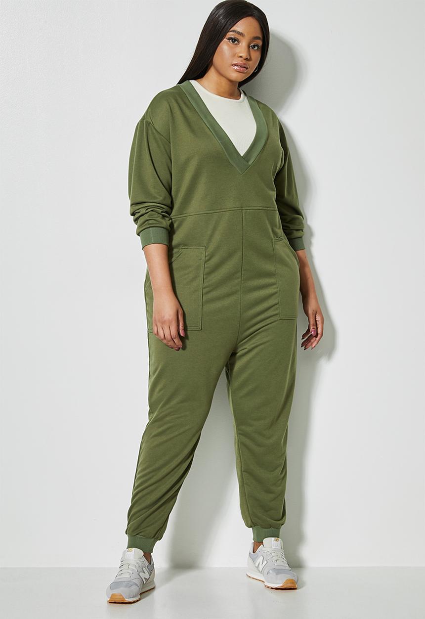 Superbalist - Long sleeve fleece easy fit jumpsuit - khaki