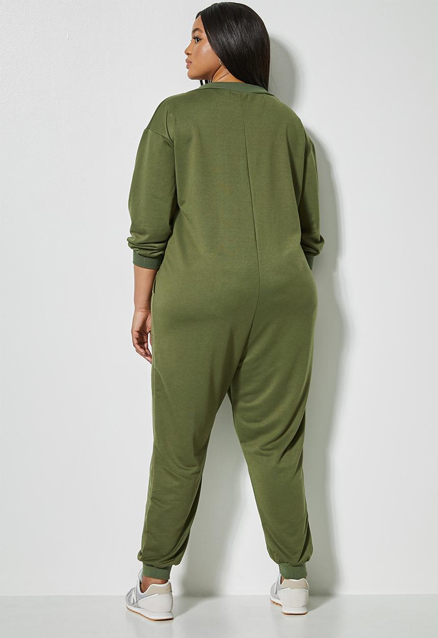 Superbalist - Long sleeve fleece easy fit jumpsuit - khaki