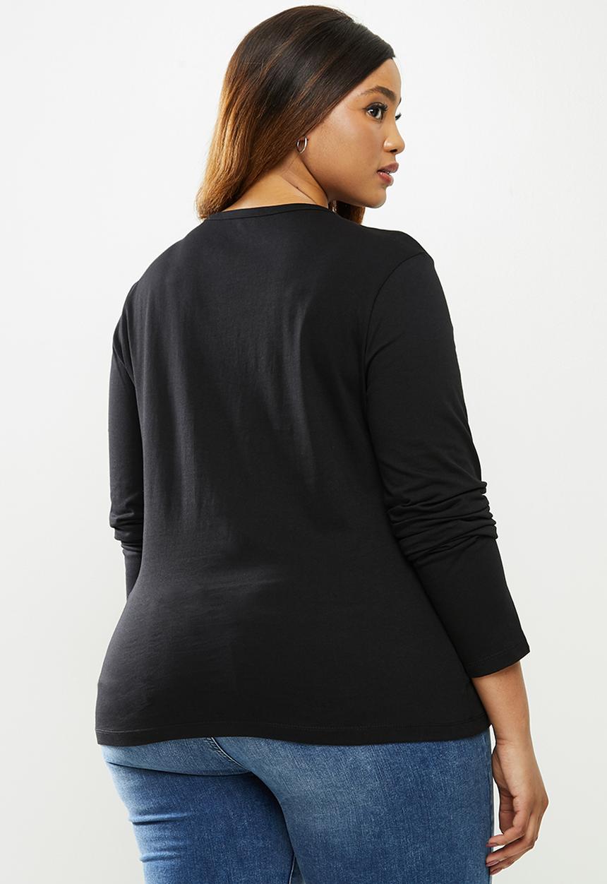 POLO - Plus  relaxed long sleeve mirror tee - black