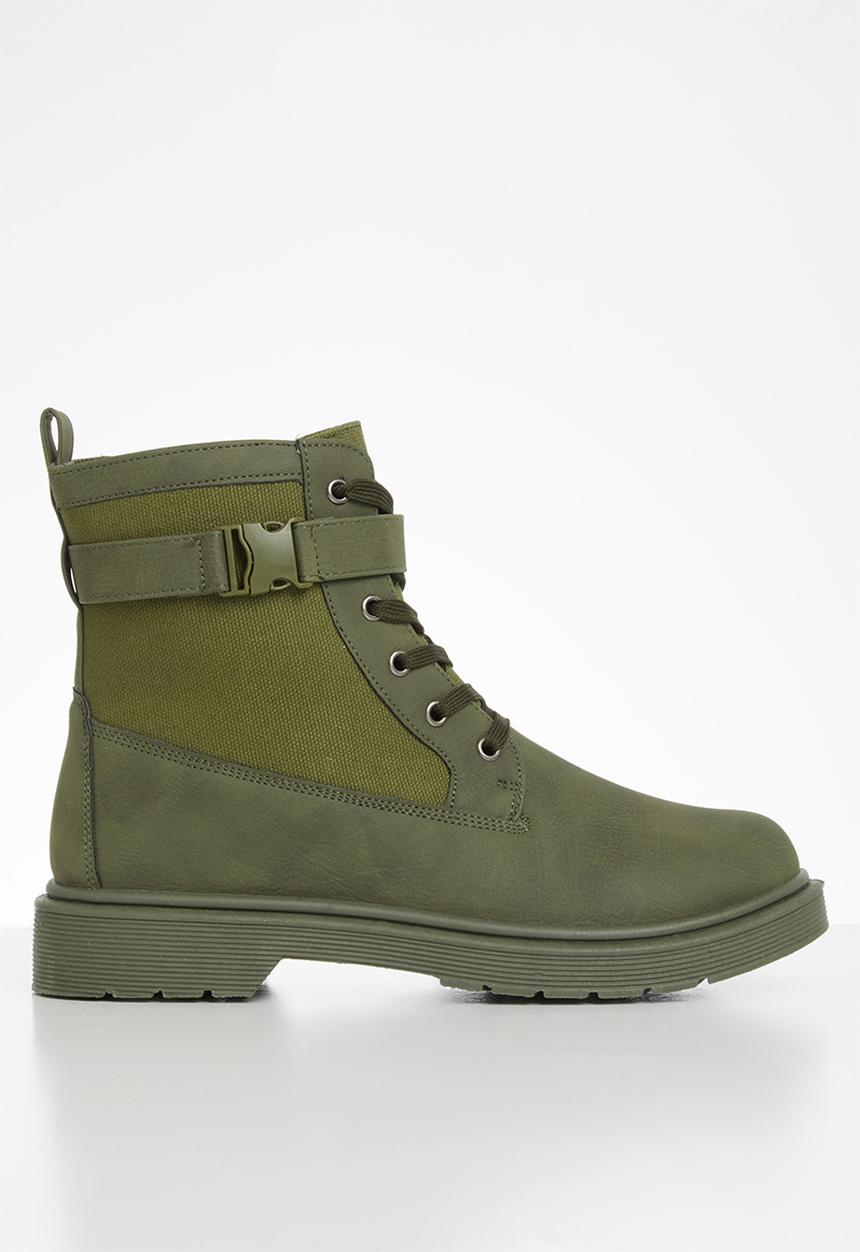 Seduction - Buckle lace up hiking boot - olive
