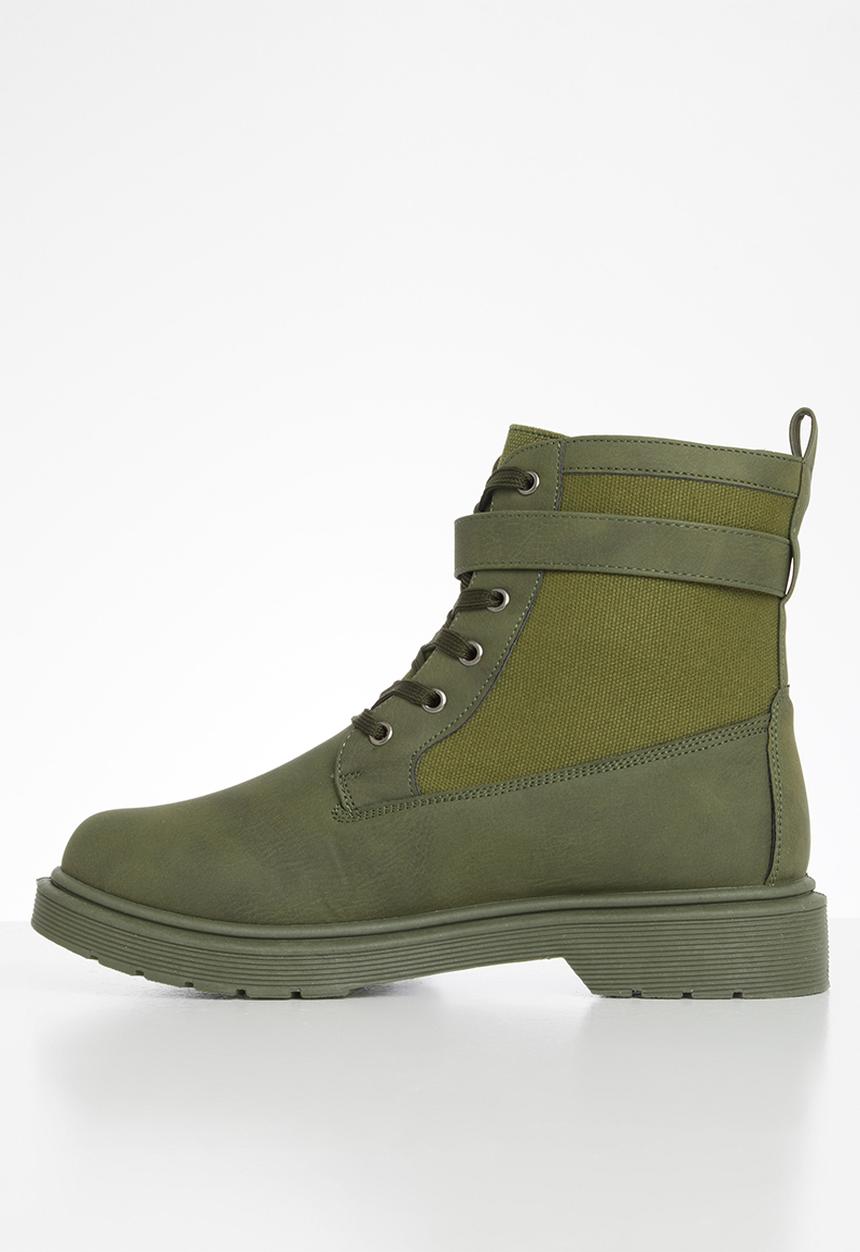 Seduction - Buckle lace up hiking boot - olive
