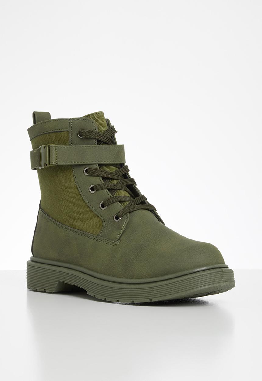 Seduction - Buckle lace up hiking boot - olive