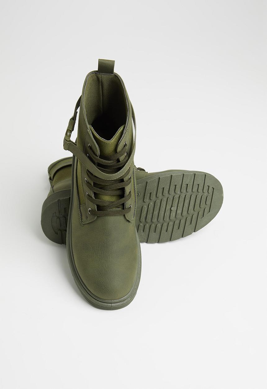 Seduction - Buckle lace up hiking boot - olive
