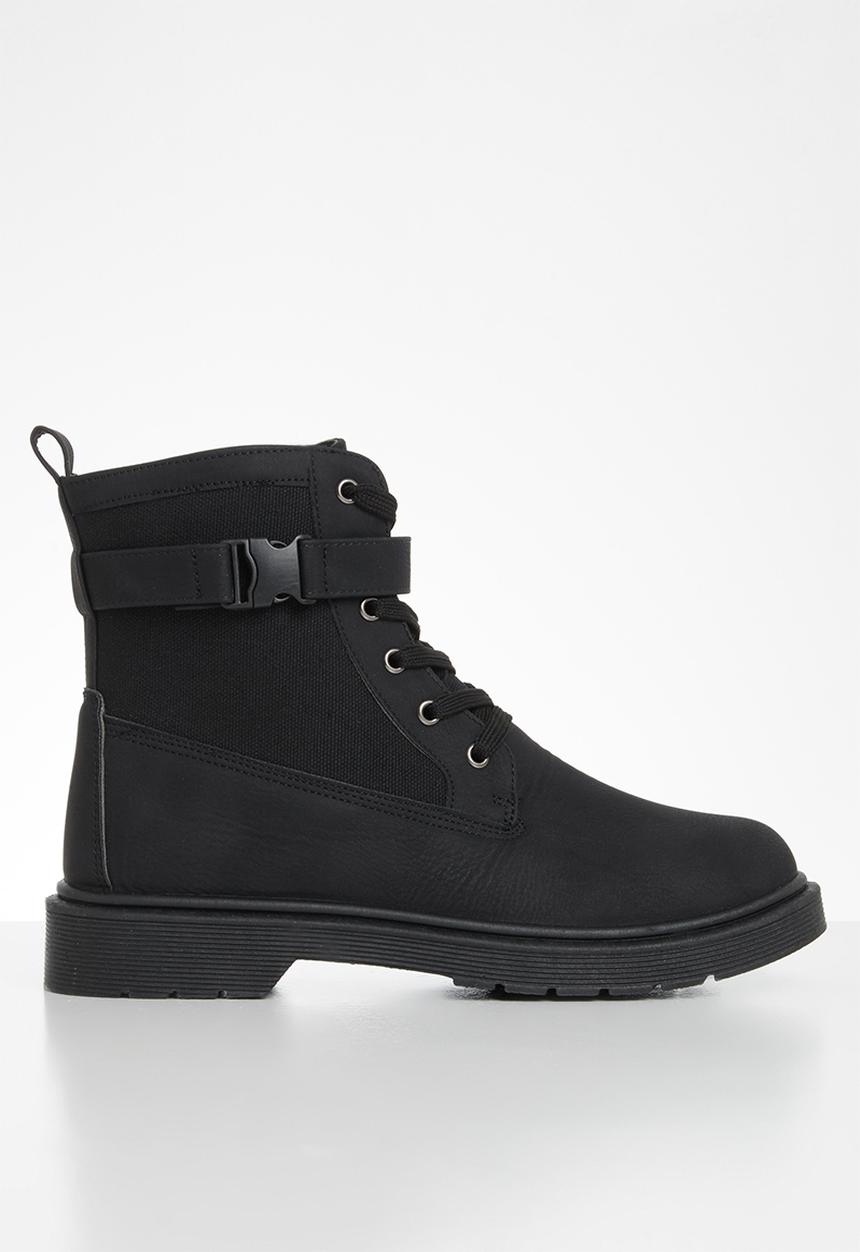 Seduction - Buckle lace up hiking boot - black