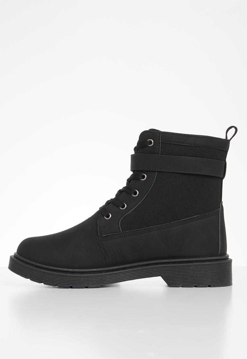 Seduction - Buckle lace up hiking boot - black
